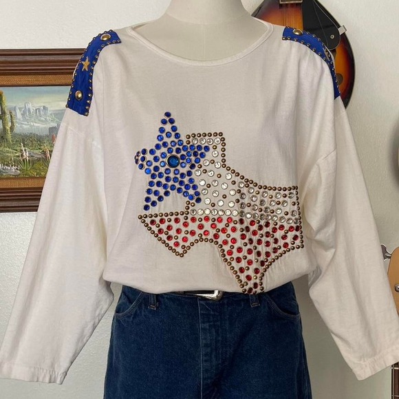 Vintage Texas rhinestone and studded shirt XXL - Picture 1 of 7